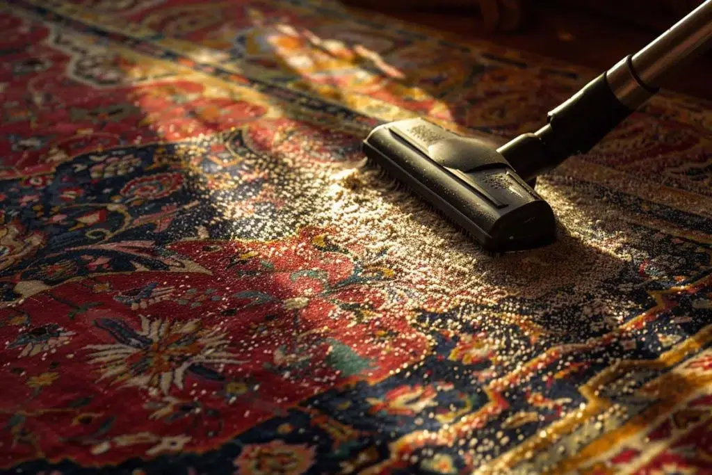 A freshly woven rug being washed.
